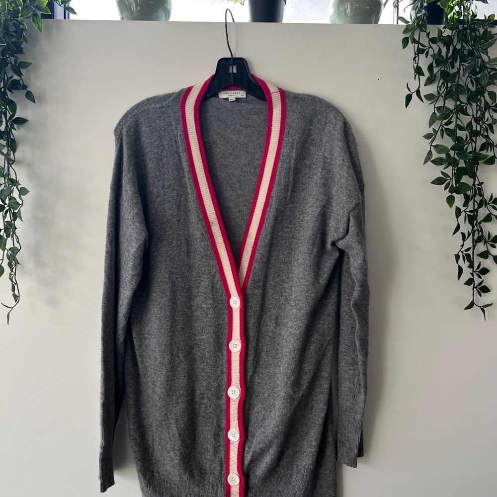 Equipment Gia Cashmere Cardigan Grey w/Hot Pink Lapels S/P